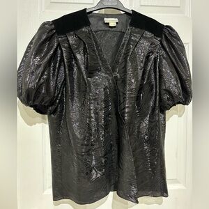 Vintage Frank Usher Black Puffed Sleeve Blouse  Size 14